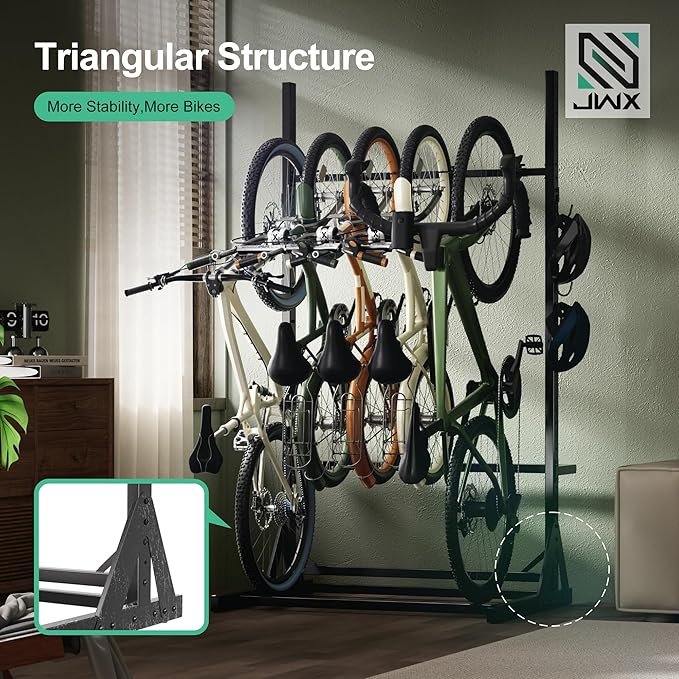JWX Freestanding 5 Bike Rack, Heavy Duty Floor Bike Stand - Image 7