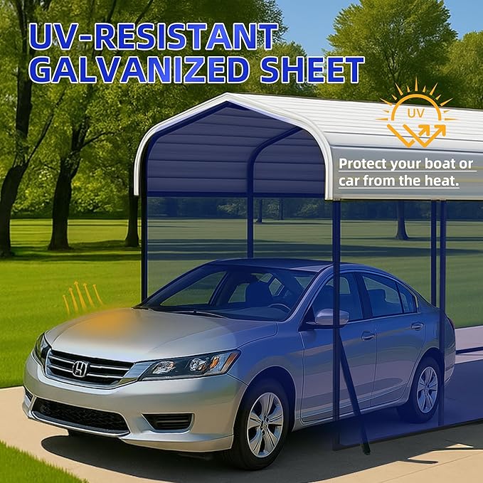 10x15 Metal Carport with Base Fixings Heavy Duty Garage Outdoor Chrome Plated - Image 6