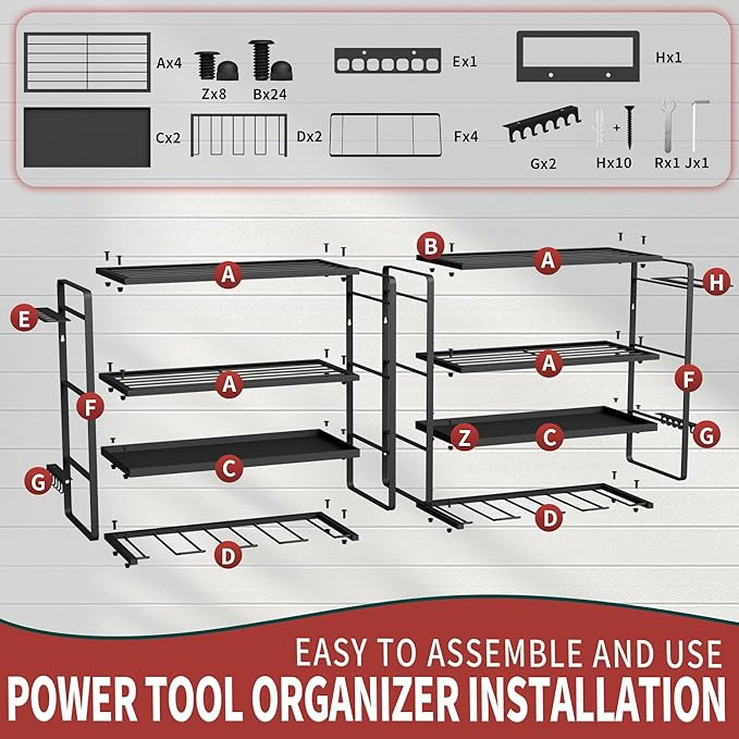 NINAT Heavy Duty 4-Tier Wall Mount Tool Organizer Rack - Image 5