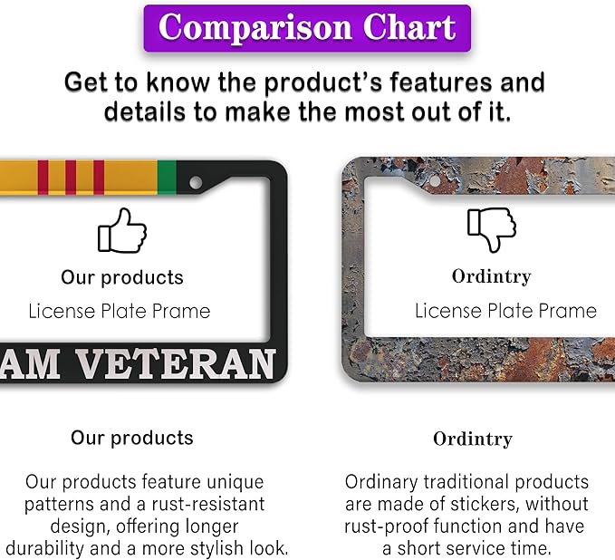 License Plate Cover Black and White License Plate Frames Vietnam Veteran - Image 6