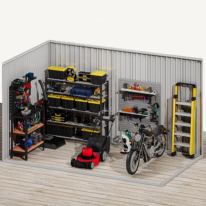 DWVO 9x4 FT Storage Shed for Bicycle, Functional Metal Tool Shelter Garden - Image 7