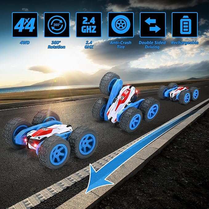 Remote Control Car, 4WD RC Cars Stunt Double Sided 360° Rotating 2 Batteries - Image 7