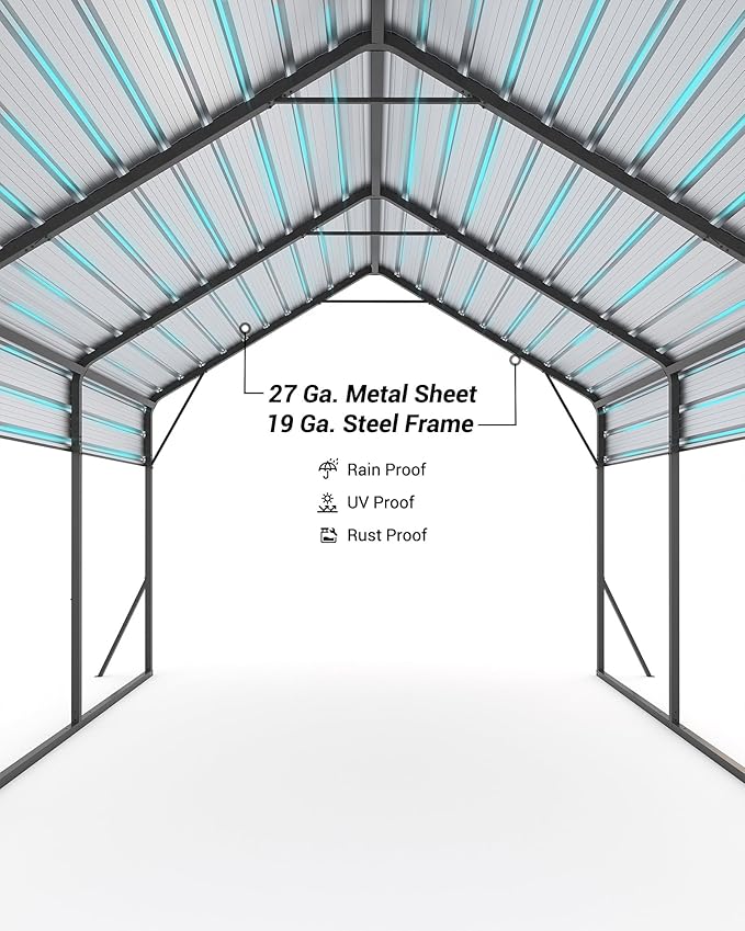 13 x 21 FT Metal Carport, Heavy Duty Carports Reinforced Frame and Steel Roof - Image 2