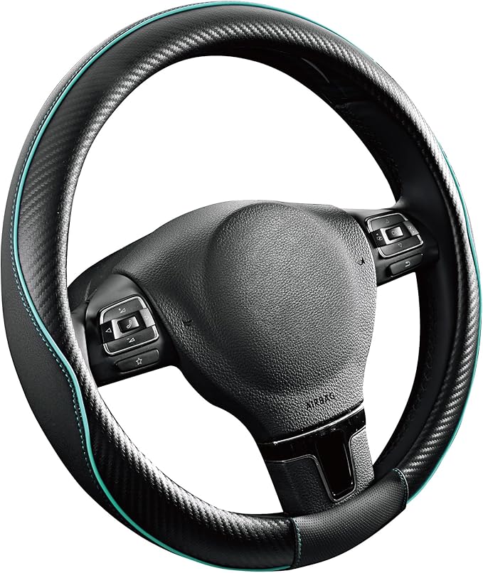 PIC AUTO Steering Wheel Cover, Mint Piping Leather, Sports Carbon Fiber and - Image 2
