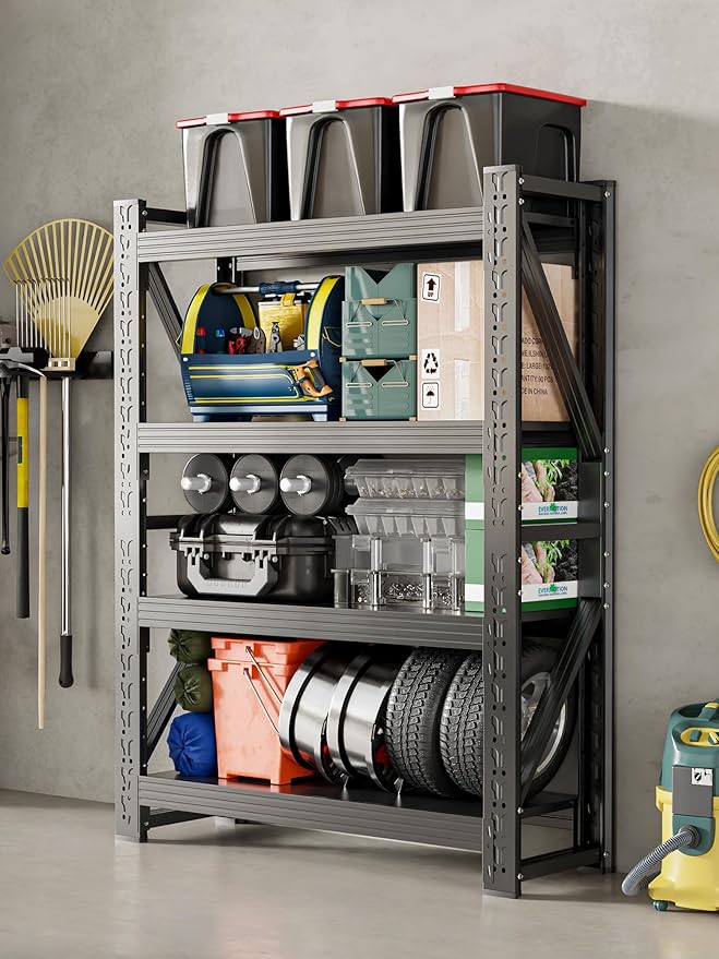 4-Tier Storage Shelves, Adjustable Industrial Metal Shelf System, 200lbs - Image 2