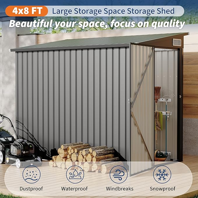 4' x 8' Outdoor Lean to Storage Sheds Outdoor, Heavy-Duty Lean to Garden - Image 7