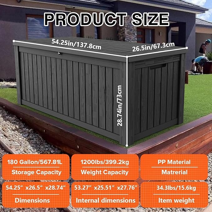 180 Gallon Resin Deck Box, Waterproof Outdoor Storage Bin - Image 2