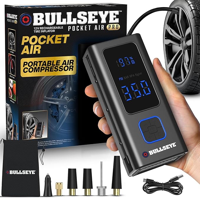 POCKET AIR PRO Tire Inflator Portable Air Compressor by Bullseye Pro by EMSON