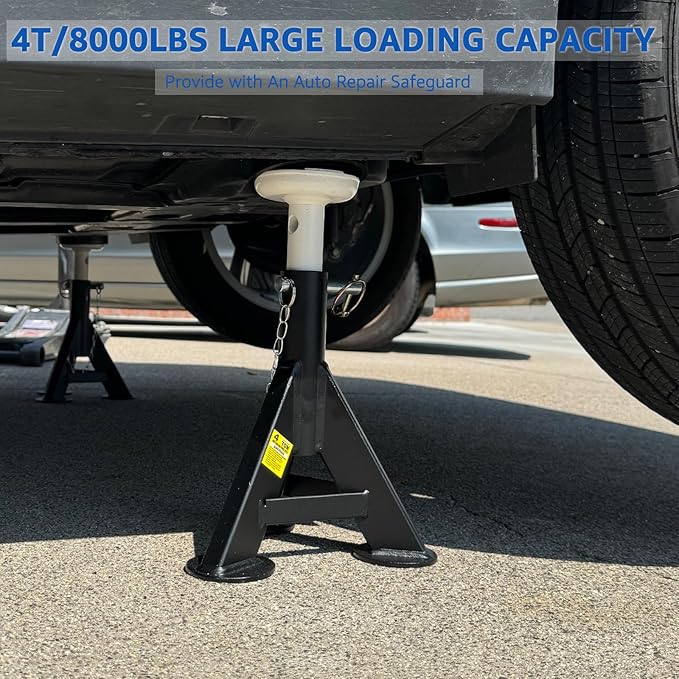 HKTE 4 Ton Heavy Duty Jack Stands, Low Profile, Security Locking Pins, 000 lbs - Image 6
