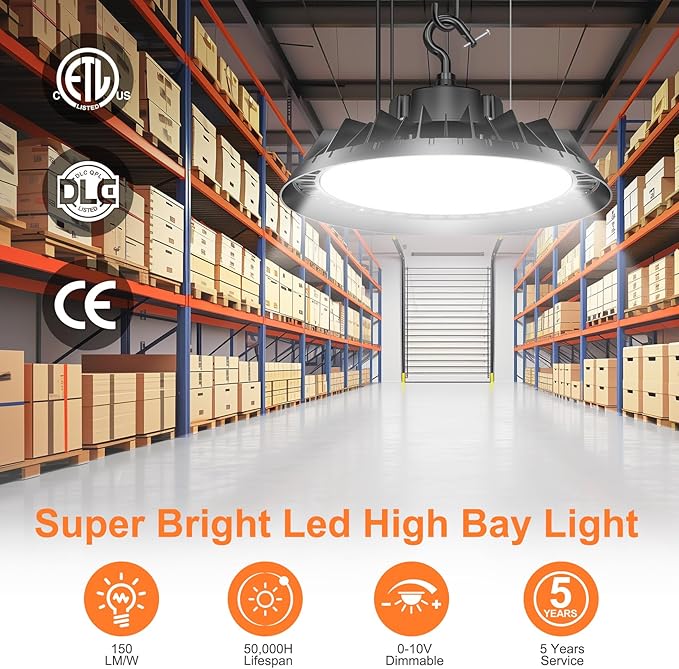 6Pack LED High Bay Lights, Super Bright 240W UFO High Bay LED Shop Lights - Image 2