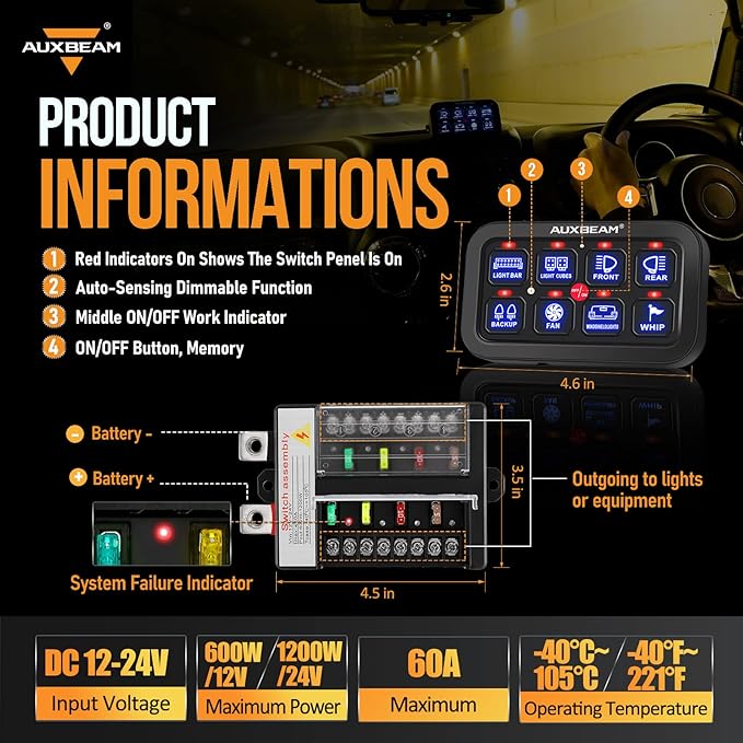 Auxbeam 8 Gang Switch Panel BB80 Universal Circuit Control Relay System - Image 2