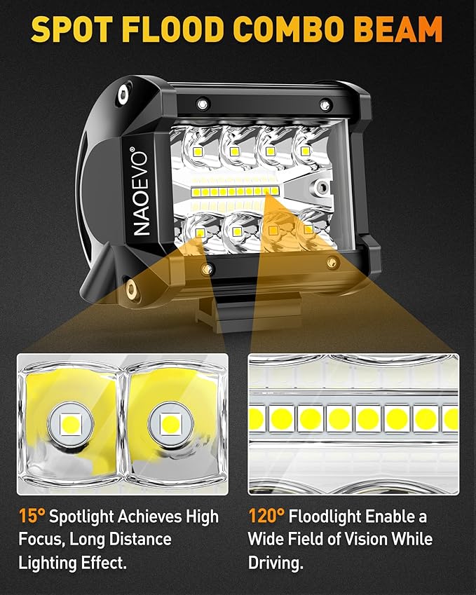 NAOEVO 4 Inch LED Pod Lights, 240W 24, 000LM LED Fog/Driving/Off Road Lights - Image 4