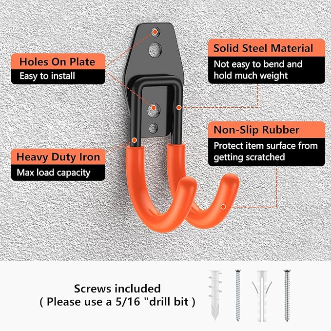 4 Pack 4.7x2.6 Inch Utility Steel Wall Mount Heavy Duty Garage Hooks - Image 3