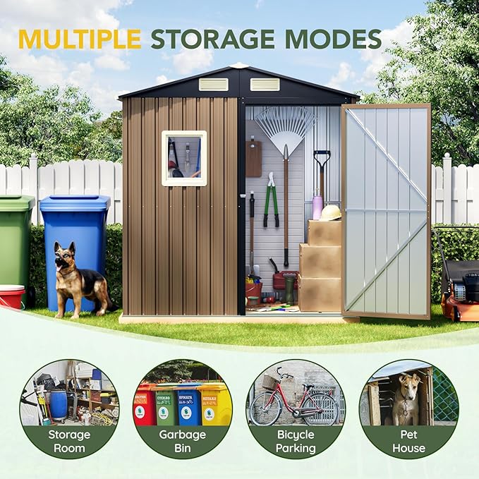 Breezz 6x4FT Outdoor Steel Storage Shed, Lockable Doors, Compact Metal Tool Shed - Image 4