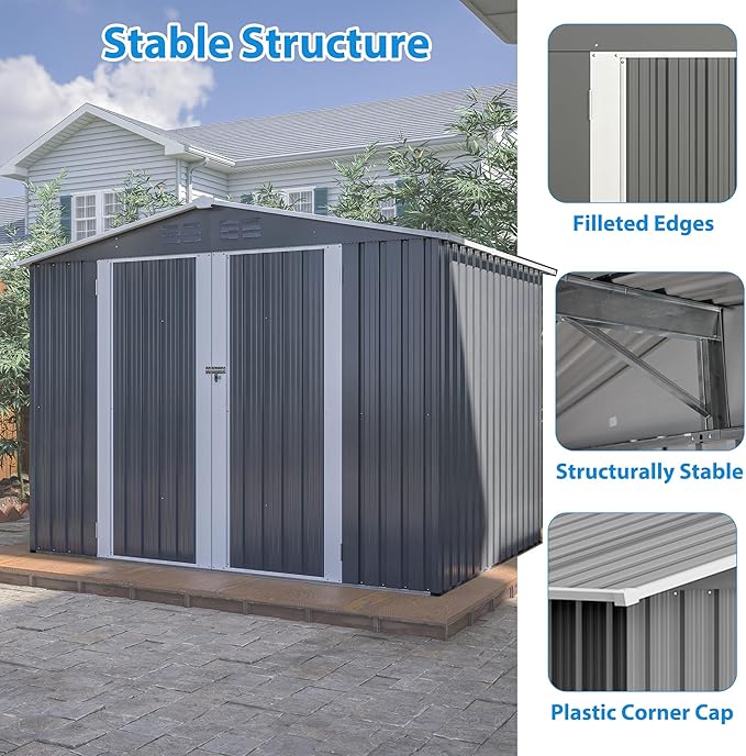 8 x 6 FT Outdoor Storage Metal Shed, Bike Garden Tool Shed - Image 5