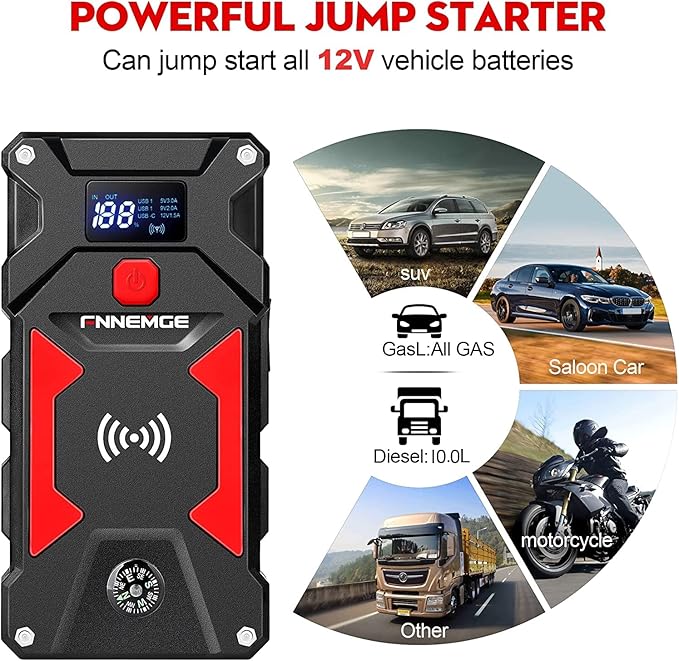 Car Jump Starter, 6000A Peak 26800mAh 12V Car Battery Starter, - Image 7