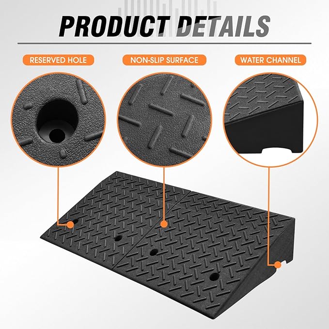 DNA MOTORING 6.9" Rise Rubber Curb Ramp Heavy Duty Loading Driveway Ramp - Image 5