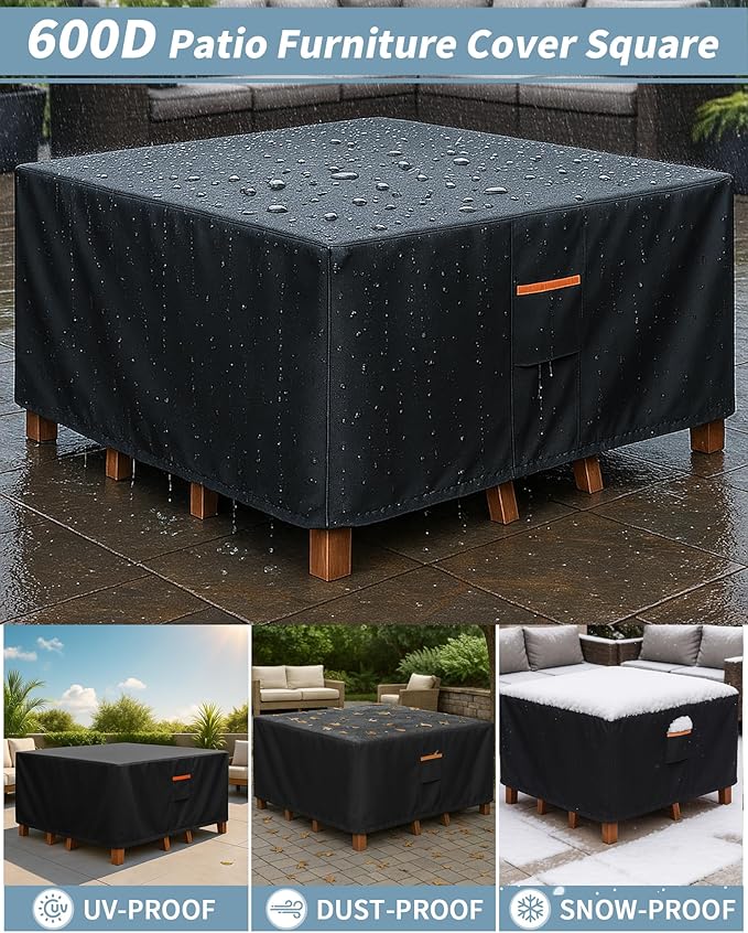 Outdoor Waterproof Furniture Cover, 94W x 94L x 28H inches Heavy Duty 600D - Image 6