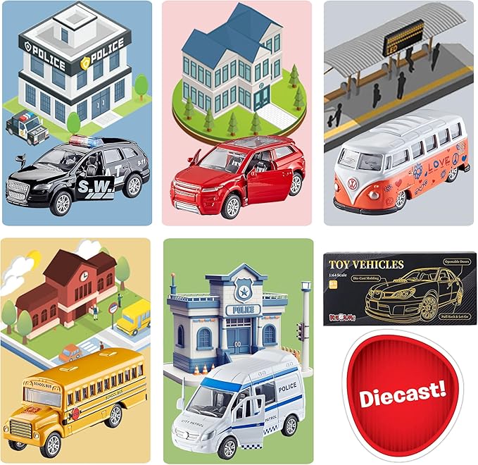 KIDAMI Die-cast Metal Toy Cars Set of 5, Openable Doors, Pull Back Car - Image 3
