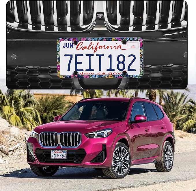 LivTee Flower Floral License Plate Frames, 4 Holes Stainless Steel License - Image 2