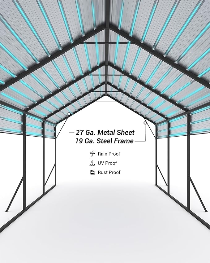 13'x21'x11' Oversized Metal Carport, Steel Heavy Duty Carport - Image 5