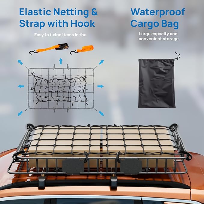 Bonnlo 250lbs Extendable Rooftop Cargo Carrier, 64 * 39 * 6inch Universal Roof - Image 4