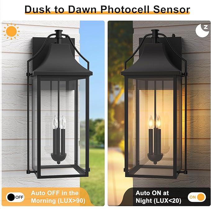 - Dusk to Dawn Outdoor Wall Light, Large Size Waterproof Patio - Image 8