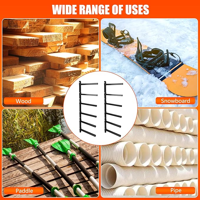 6-Tiered Collapsible Wall Mount Lumber Storage Metal Rack, 6-Level Foldable - Image 6