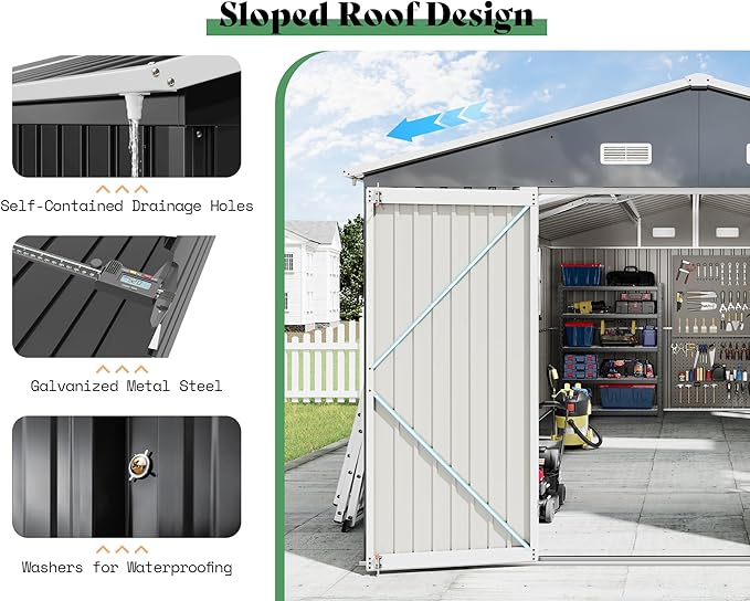 AMERLIFE 10x16.3x7 FT Galvanized Steel Storage Shed - Image 7