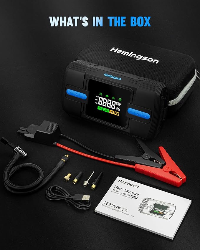 Jump Starter with Air Compressor, 3000A 160PSI Car Battery Jump Starter - Image 8