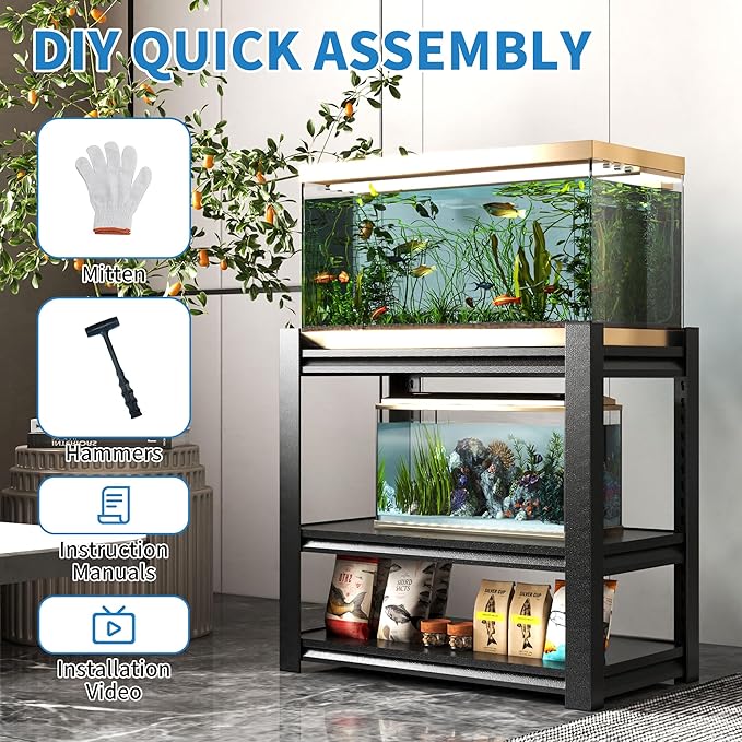 3 Tier Metal Shelving Unit, Aquarium Shelf System, Small Storage Organizer Racks - Image 5