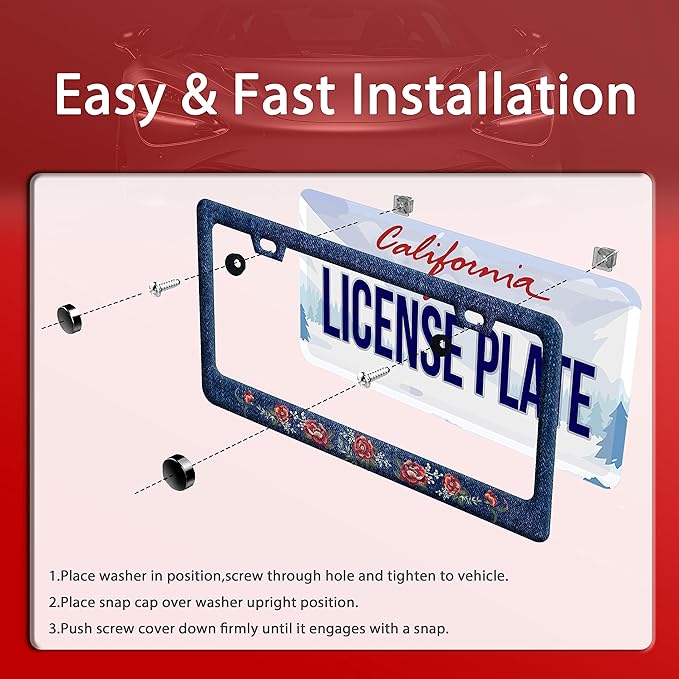 Flower Blue Jean Design License Plate Frame Personalized License Plate - Image 3