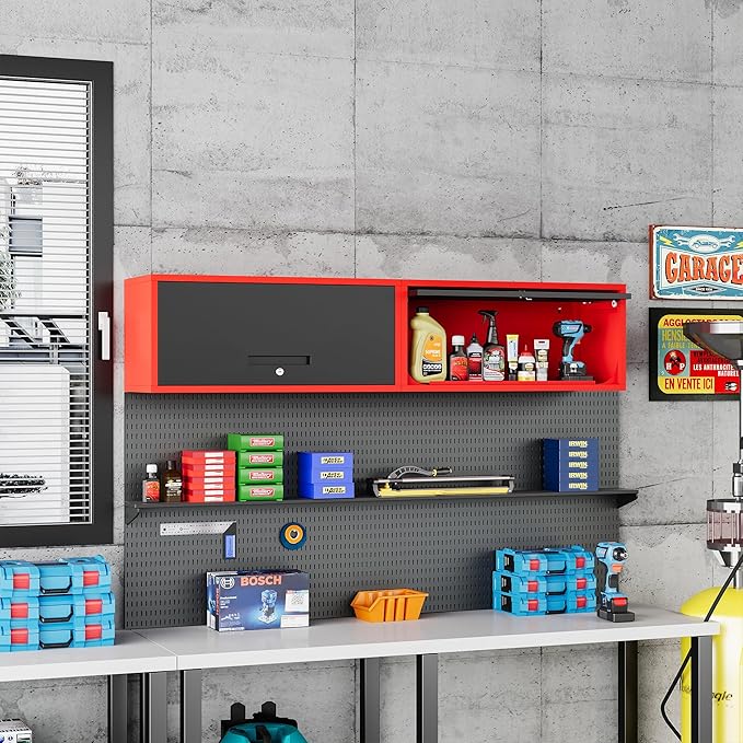 Metal Storage Cabinet Black&Red Wall Cabinets - Image 2