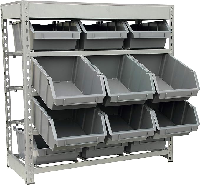 King's Rack Bin Rack Boltless Steel Storage System Organizer w/ 12 Plastic Bins - Image 2