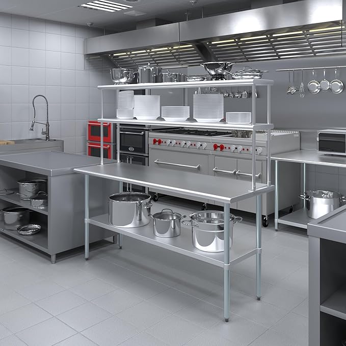 Amgood Stainless Steel Work Table Double Tier Overshelf | Metal Kitchen Prep - Image 5