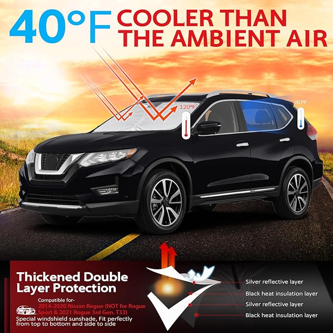 KAYZT Windshield Sun Shade for 2014-2020 Nissan Rogue SUV Foldable Sunshade - Image 2