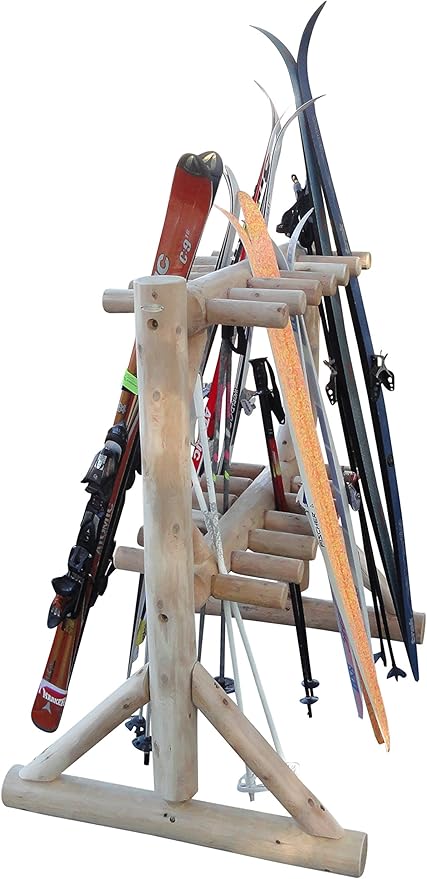 17-Place Freestanding Log Ski Rack Holder, Indoor & Outdoor Snowboard Racks - Image 5