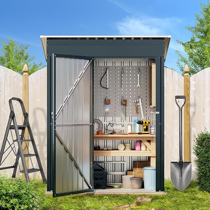 Breezz 5x3FT Vertical Outdoor Steel Storage Shed, Lockable Doors, Compact Metal - Image 7