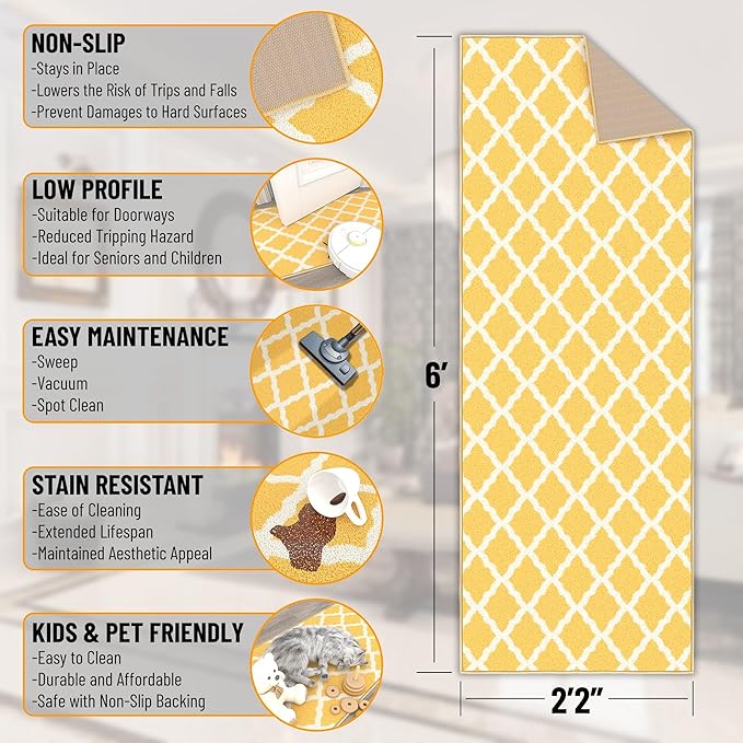 Ottomanson Hallway Runner Rug 2'2" x 6' Non Slip Trellis Area Rugs Easy to - Image 2
