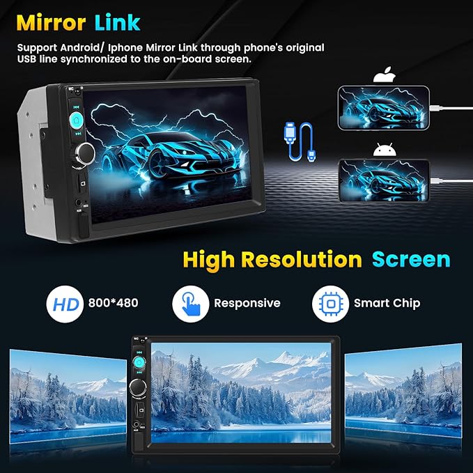 Double Din Car Stereo with 7 Inch HD Touchscreen Radio with Mirror Link Video - Image 2