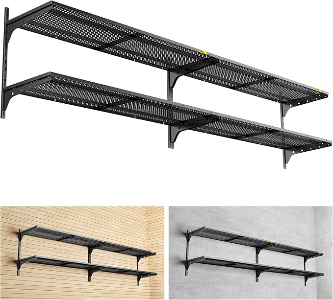 2-Pack 2 Tier 1.3x4ft Garage Shelving Wall Mounted, 800 lbs Load by Unknown