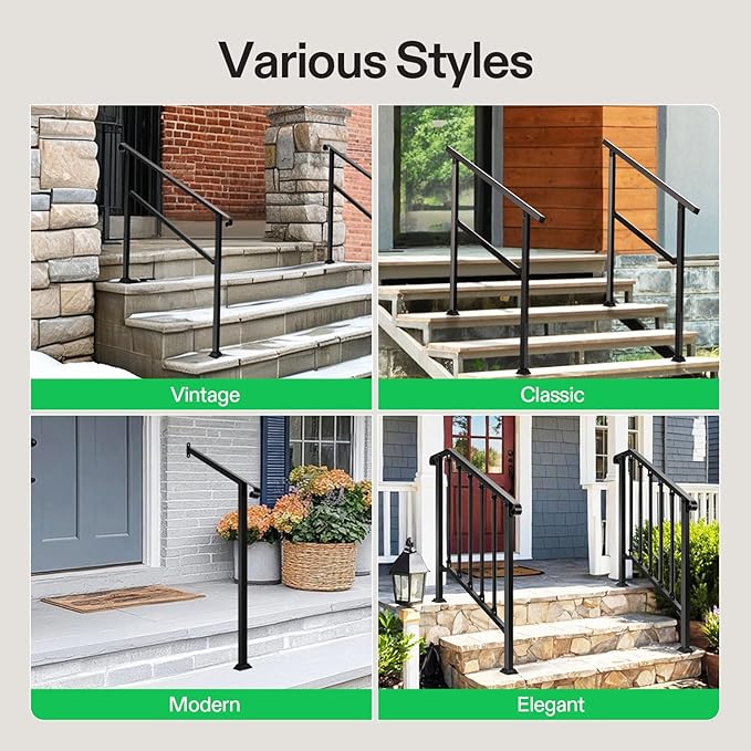 VIVOSUN Outdoor Handrail, 4 Step Stair Handrail, Wrought Mattle Iron Handrail - Image 6