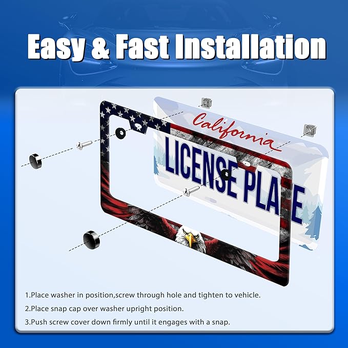 American Flag Eagle Patriotic License Plate Frame USA Flag License Plate - Image 3