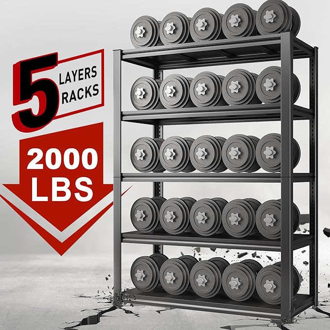 Raybee 5-Tier Industrial Heavy Duty Storage Shelving, 2000LBS Capacity - Image 4