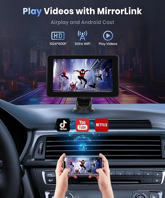 Podofo Wireless Carplay Screen for Car, 7inch 1080P HD IPS Touch Screen - Image 4