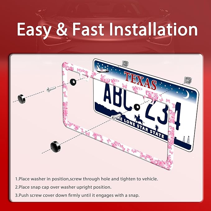 Pink Butterfly License Plate Frame Funny Animal License Plate Frames Stainless - Image 3