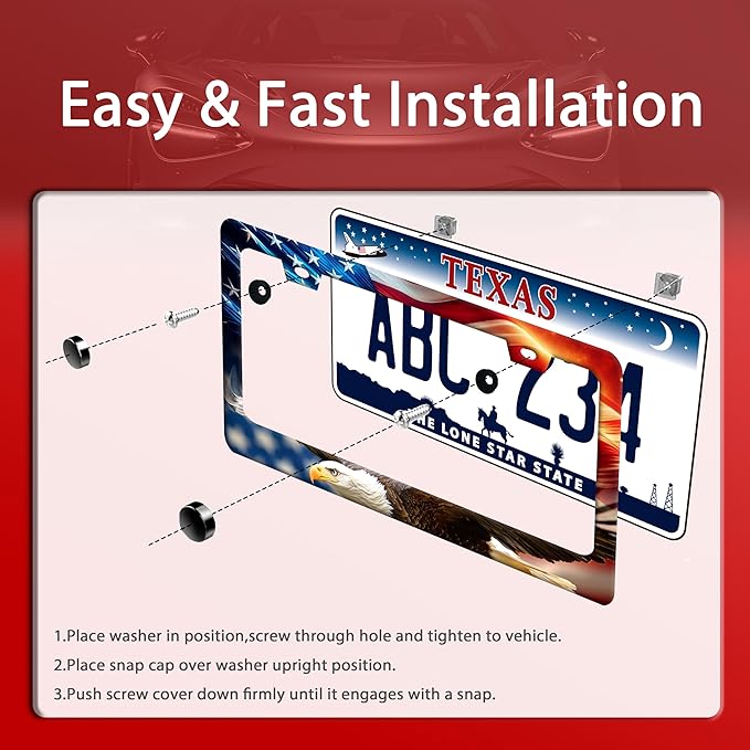 American Flag Eagle License Plate Frame Patriotic Flag License Plate Holder - Image 3