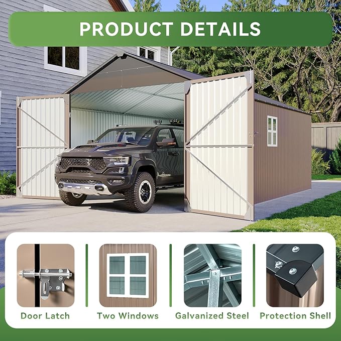 Aoxun 12x20x9.3 FT Shed Outdoor Metal Garage Shed 1700 CUFT Extra Large Storage - Image 7