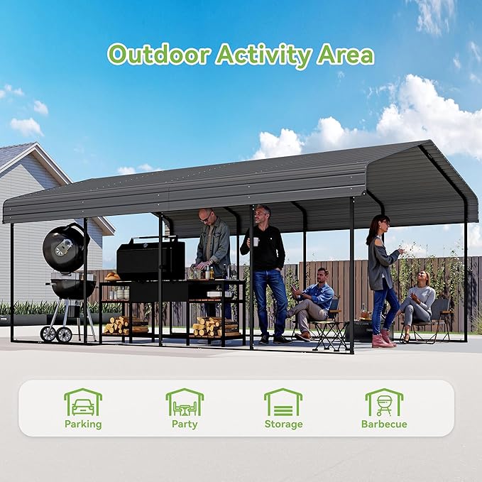 Real Relax 12x20FT Heavy Duty Metal Carport, Outdoor Carport Canopy - Image 4