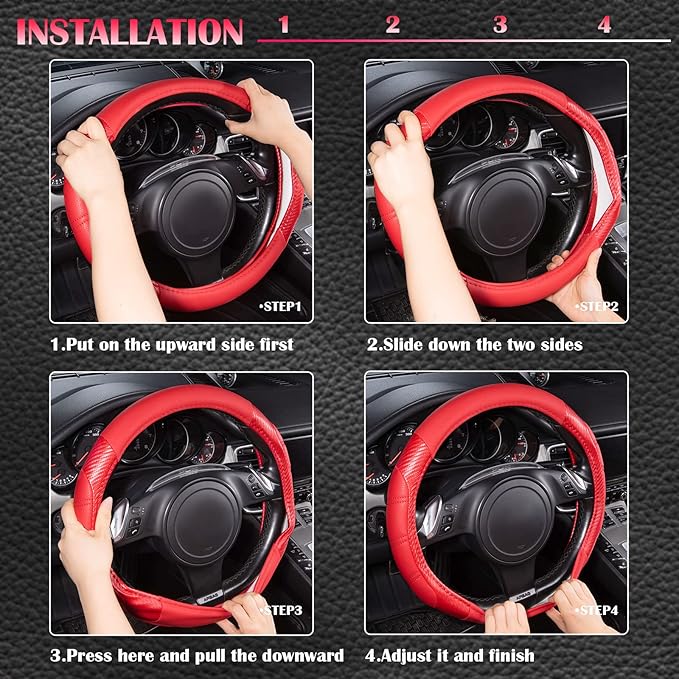CAR PASS Line Rider Microfiber Leather Sporty Steering Wheel Cover 14.5-15 inch - Image 6